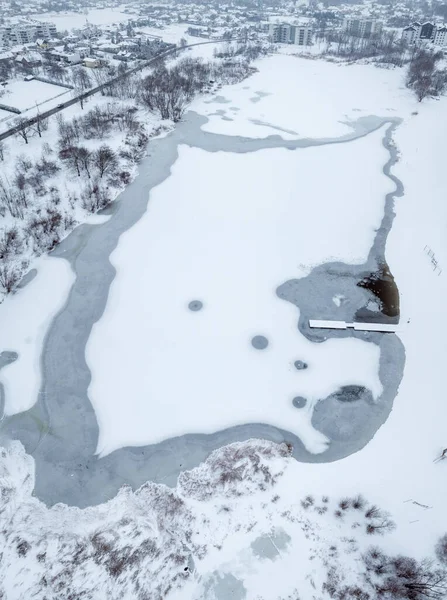 Lago Zwirownia Congelado Rzeszow Rzeszow Subcarpathia Polonia — Foto de Stock