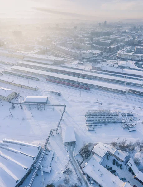 Luchtpanorama Van Rzeszow Met Het Station Rzeszow Subkarpathie Polen — Stockfoto