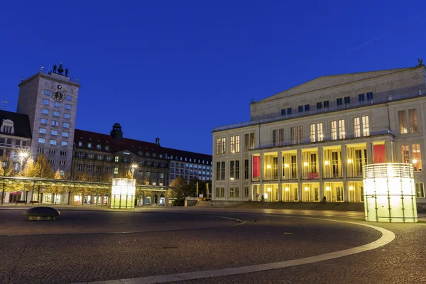 Ópera de Leipzig e Praça Augusto — Fotografia de Stock