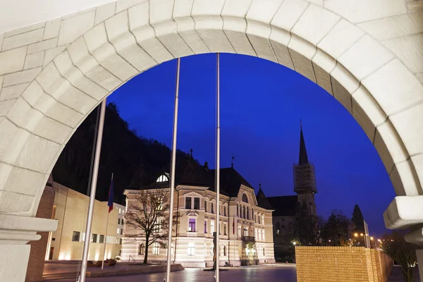 Parliament building and Vaduz Cathedral — Stok fotoğraf