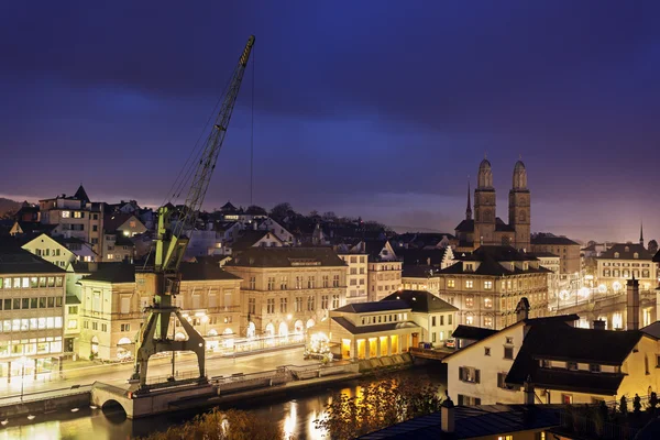 Grossmünster and Zurich evening panorama — Zdjęcie stockowe