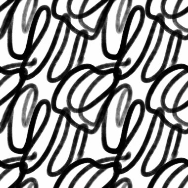 Soyut, pürüzsüz desen. El çizimi akrilik illüstrasyon. Baskı için doku, kumaş, tekstil, duvar kağıdı. Tek renkli siyah beyaz arkaplan.