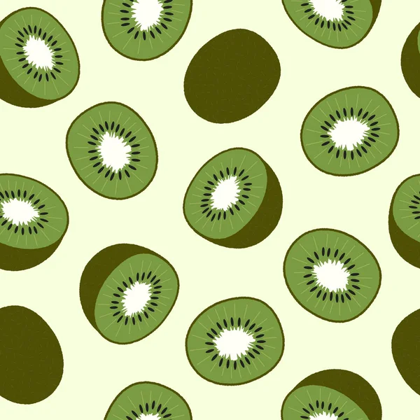 Kiwi, en rodajas y fruta entera. Patrón sin costuras. Ilustración vectorial plana. Textura para imprimir, tela, textil, papel pintado. — Vector de stock
