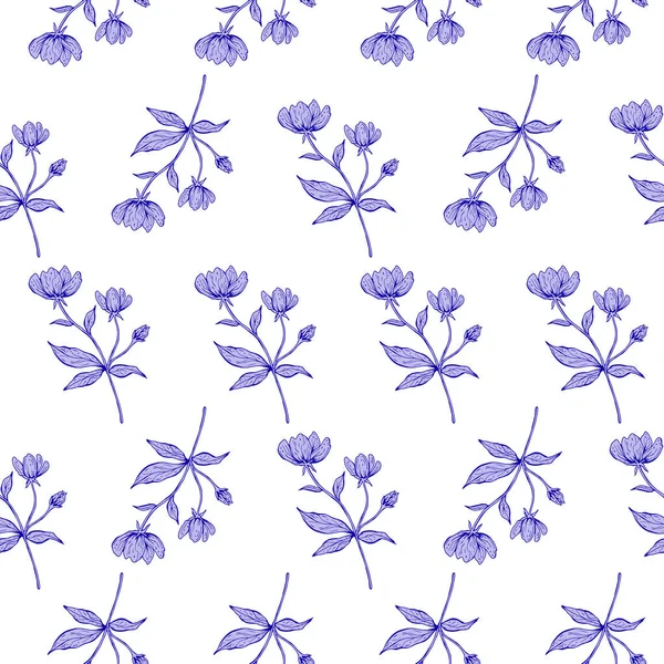 Patrón Sin Costura Floral Hermosa Textura Botánica Repetida Con Ramas — Vector de stock