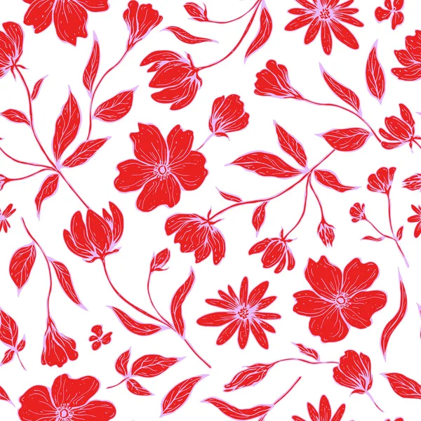 Floral Seamless Pattern Beautiful Botanical Repeat Texture Branches Leaves Flowers — 스톡 벡터