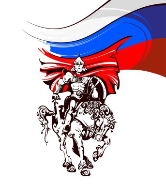 Rus savaşçı zırh Rusya bayrağı arka üzerinde atlı