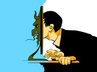 Bilgisayar başında oturan Internet trol
