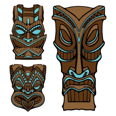 Hawaiian tiki god statue carved wood vector illustration clipart