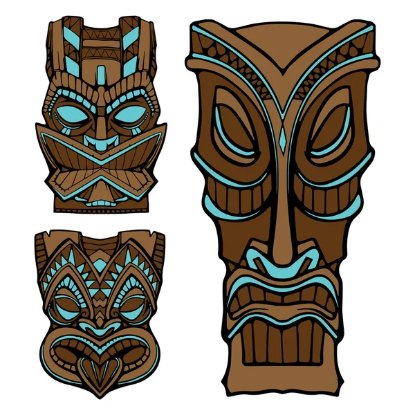 Hawaiian tiki deus estátua esculpida madeira vetor ilustração —  Vetores de Stock