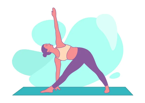 Fit Woman Doing Yoga Workout Triangle Pose Trikonasana — Stock Vector