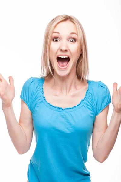 Surprised woman face over white — Stock Photo, Image