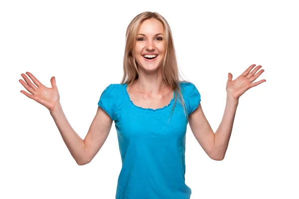 Surprised woman face over white — Stock Photo, Image