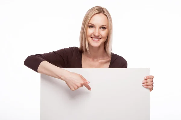 Woman show blank board Stock Photo