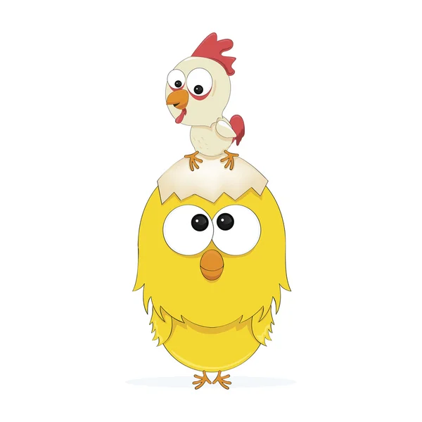 Un pollo y un pollito — Vector de stock