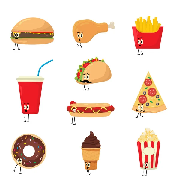 Fast Food Set Vorhanden Vektorsammlung Von Fastfood Ikonen Cartoon Stil Stockillustration