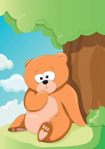 Urso bonito relaxante debaixo de uma árvore — Vetor de Stock