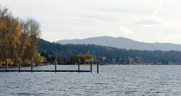 Washington Sonbahar Sezonunda Arka Planda Rainier Ile Sammamish Gölü — Stok fotoğraf