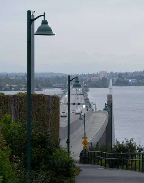 Evergreen Point Floating Bridge Dia Nublado Seattle Washington State — Fotografia de Stock