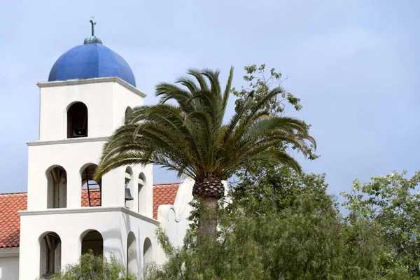 Kubbe Temiz Gebelik Kilisesi Palmiye Ağacının Yanında San Diego — Stok fotoğraf