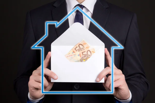 Immobilien und Hypotheken-Konzept - Umschlag mit Geld im busine — Stockfoto