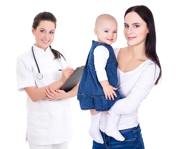 Young doctor and her patients mother with child isolated on whit Royalty Free Stock Photos