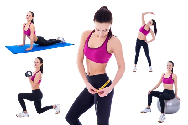 Gewicht verlies concept - slanke vrouw in sport wear fitness ex doen — Stockfoto