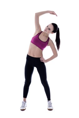 Spor ince kadın silüeti giymek germe exercis yapıyor