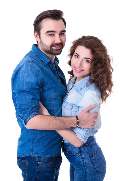 Junge schöne nettes Paar isoliert auf weiss — Stockfoto