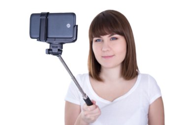 genç güzel kadın alarak resmi selfie st ile akıllı telefon için