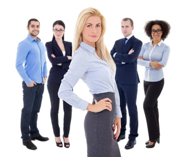 Leadership concept - beautiful business woman and her  colleague — Stock Photo, Image