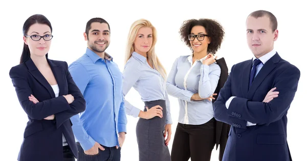 Mångkulturella team av unga företagare isolerad på vit — Stockfoto