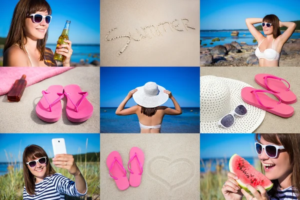 Summer vacation and travel concept - pictures of happy woman on — Stock Photo, Image