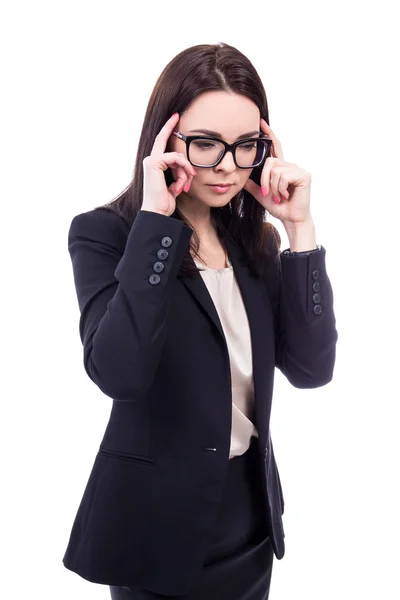 Mujer de negocios con dolor de cabeza aislado en blanco —  Fotos de Stock