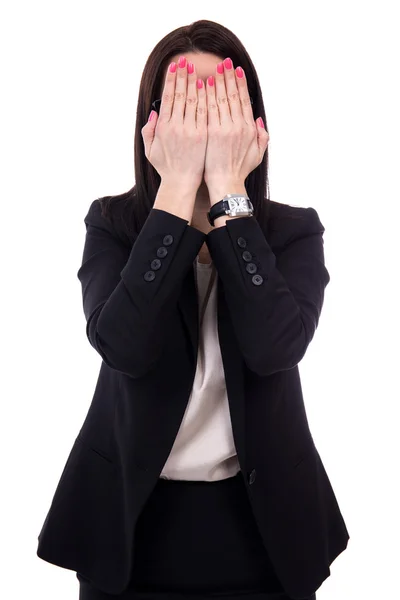 Betonte junge geschäftsfrau Weinen und über ihr Gesicht-isola — Stockfoto