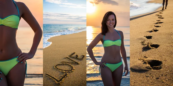 Concepto de verano y amor - collage de mujer hermosa delgada en bik — Foto de Stock