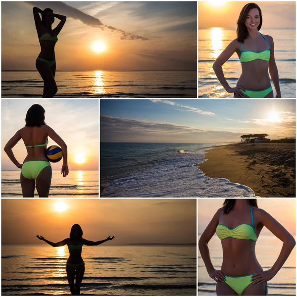 Sommerkonzept - Collage von schlanke schöne Frau im bikini — Stockfoto