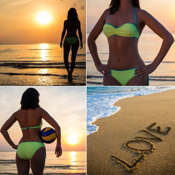 Sommerkonzept - Collage von sexy schlanke Frau auf Sommer Strand — Stockfoto