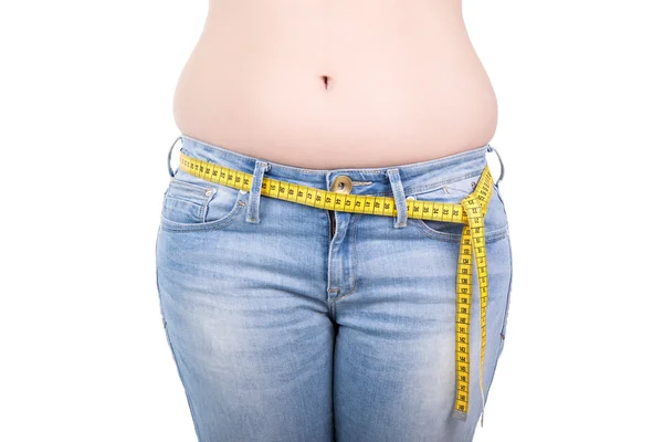 Nahaufnahme von übergewichtigen Frau Bauch isoliert auf weiss — Stockfoto