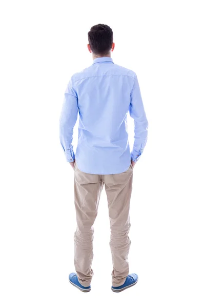 Vista posteriore di giovane uomo isolato su bianco — Foto Stock