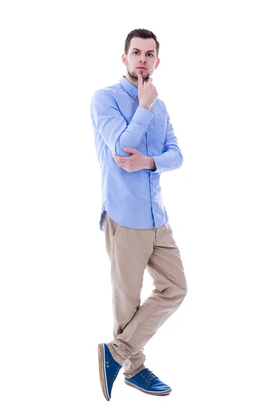 Full length portrait of handsome man thinking about something is — Stock Photo, Image