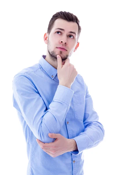 Retrato de hombre guapo joven pensando en algo aislado — Foto de Stock