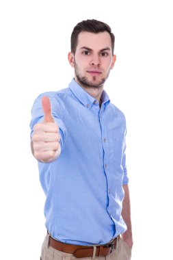 yakışıklı adam başparmak yukarıya üstünde izole beyaz
