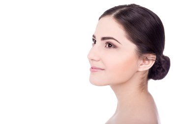 güzel bir kadın ile mükemmel deri üzerinde beyaz izole