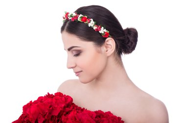 cilt bakım kavramı - kırmızı olan güzel kadın yan görünüm 