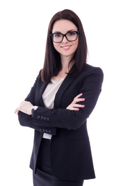 beyaz izole iş elbiseli genç kadın portresi