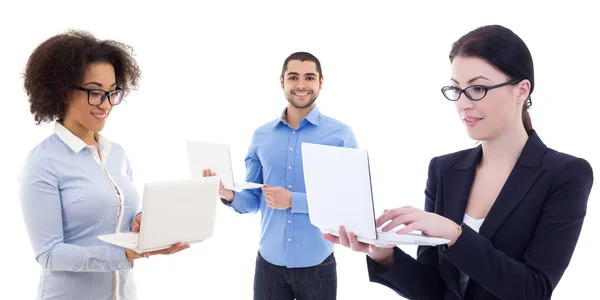 Internet and business concept - young business people using lapt — Stock Photo, Image