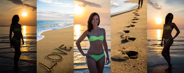 Collage de slim belle femme en bikini posent sur la plage d'été — Photo