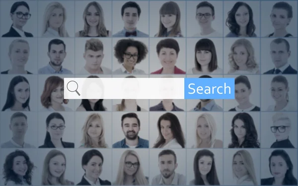 Internet search concept - search bar and people portraits — Stock Photo, Image