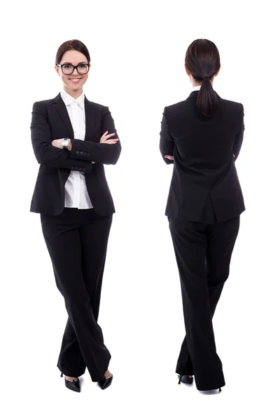 Vista anteriore e posteriore della donna giovane bella business ha isolato la o — Foto Stock