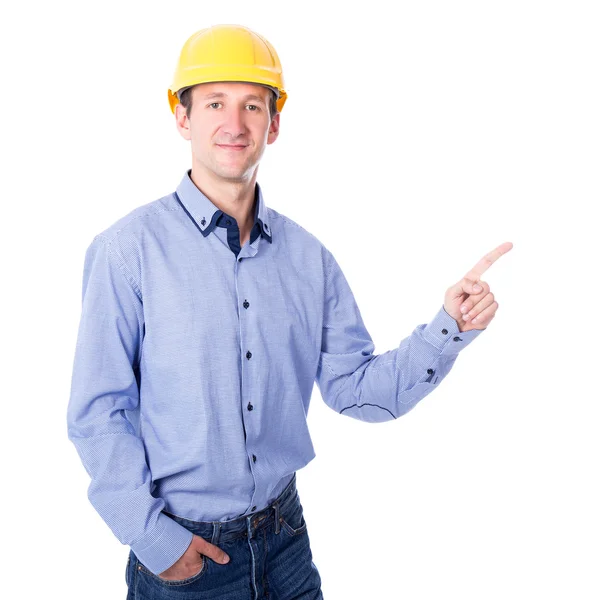 Middle aged business man or architect in yellow builder's helmet — Stock Photo, Image